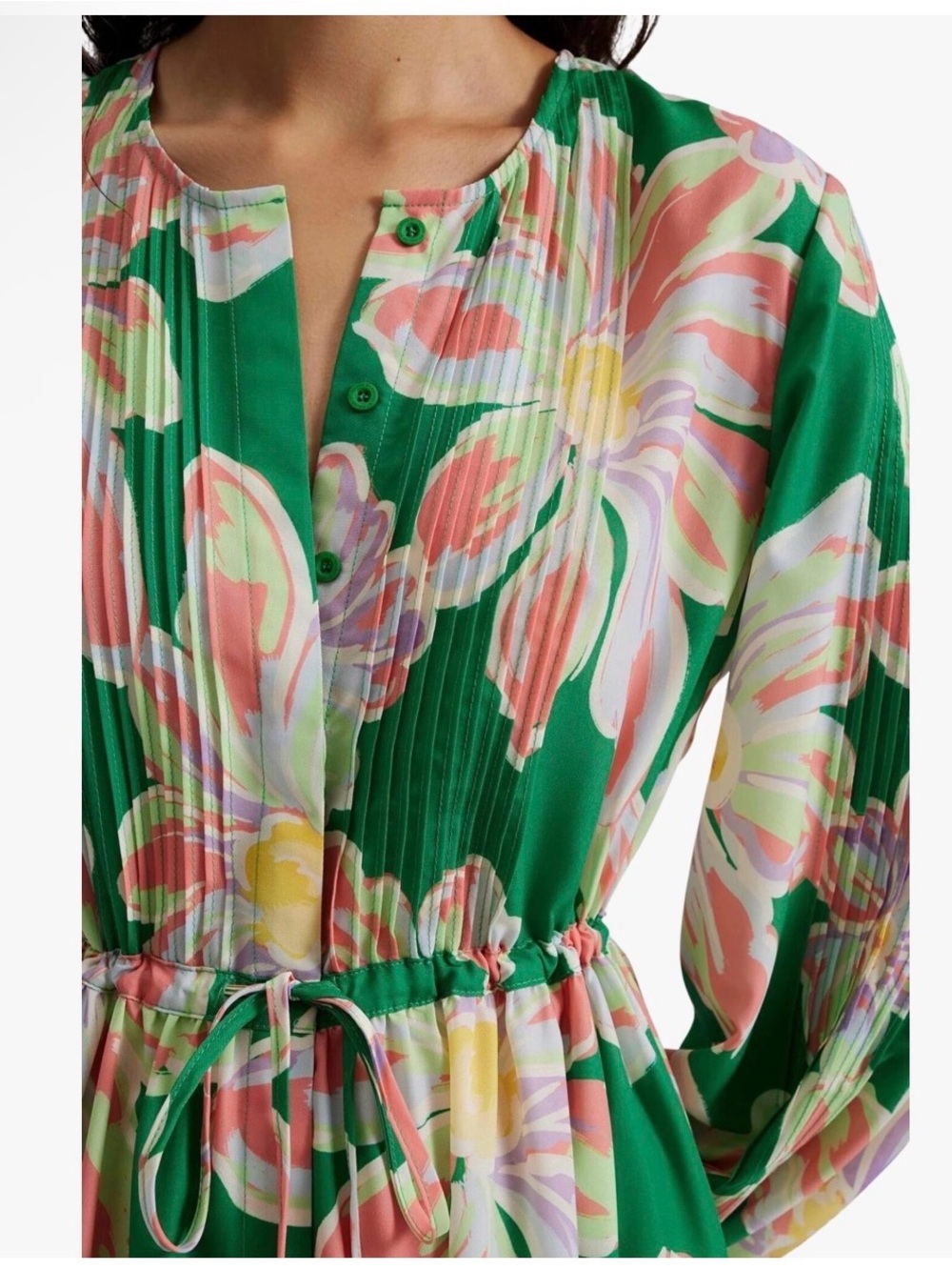 By Malina Green Floral Tiered Maxi Dress with Pink & Yellow Blooms NWT SIZE M - Picture 3 of 7